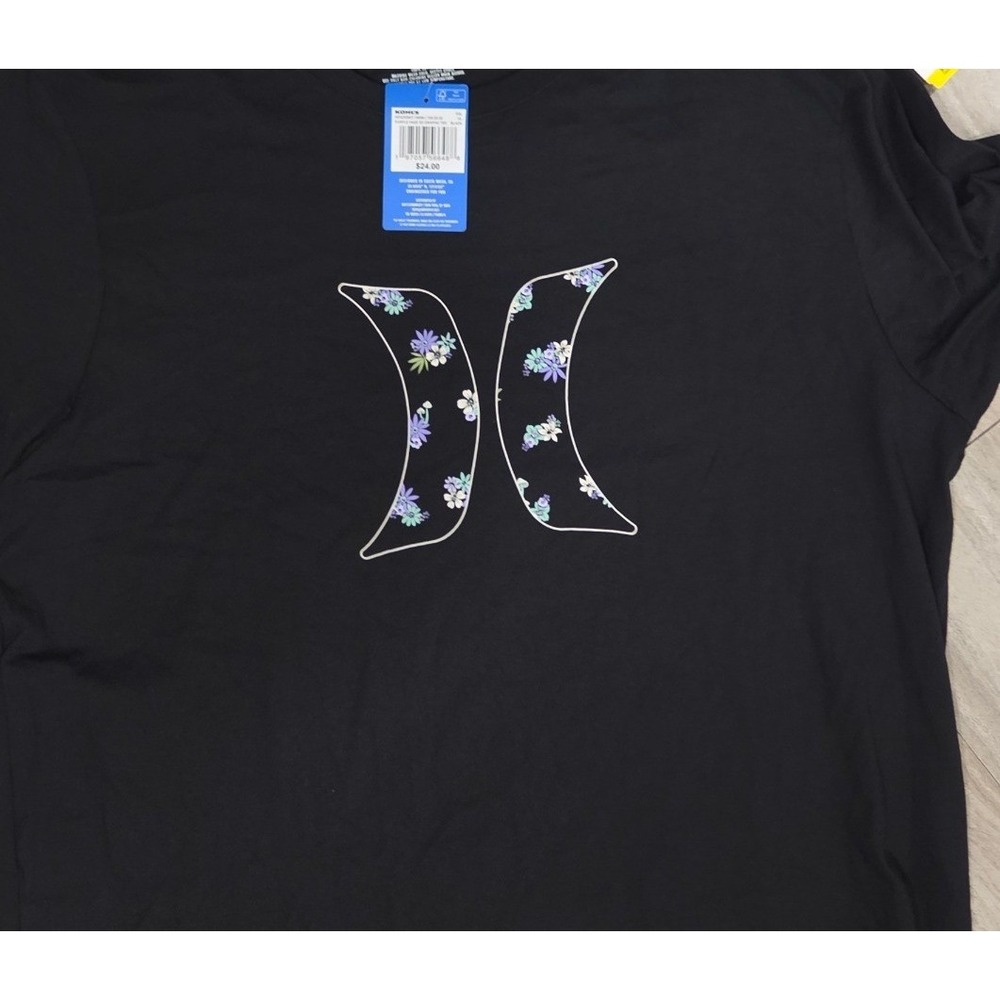 Hurley Mens Purple Haze Floral Logo Graphic T-Shirt Black XXL HFA25SMT-18696